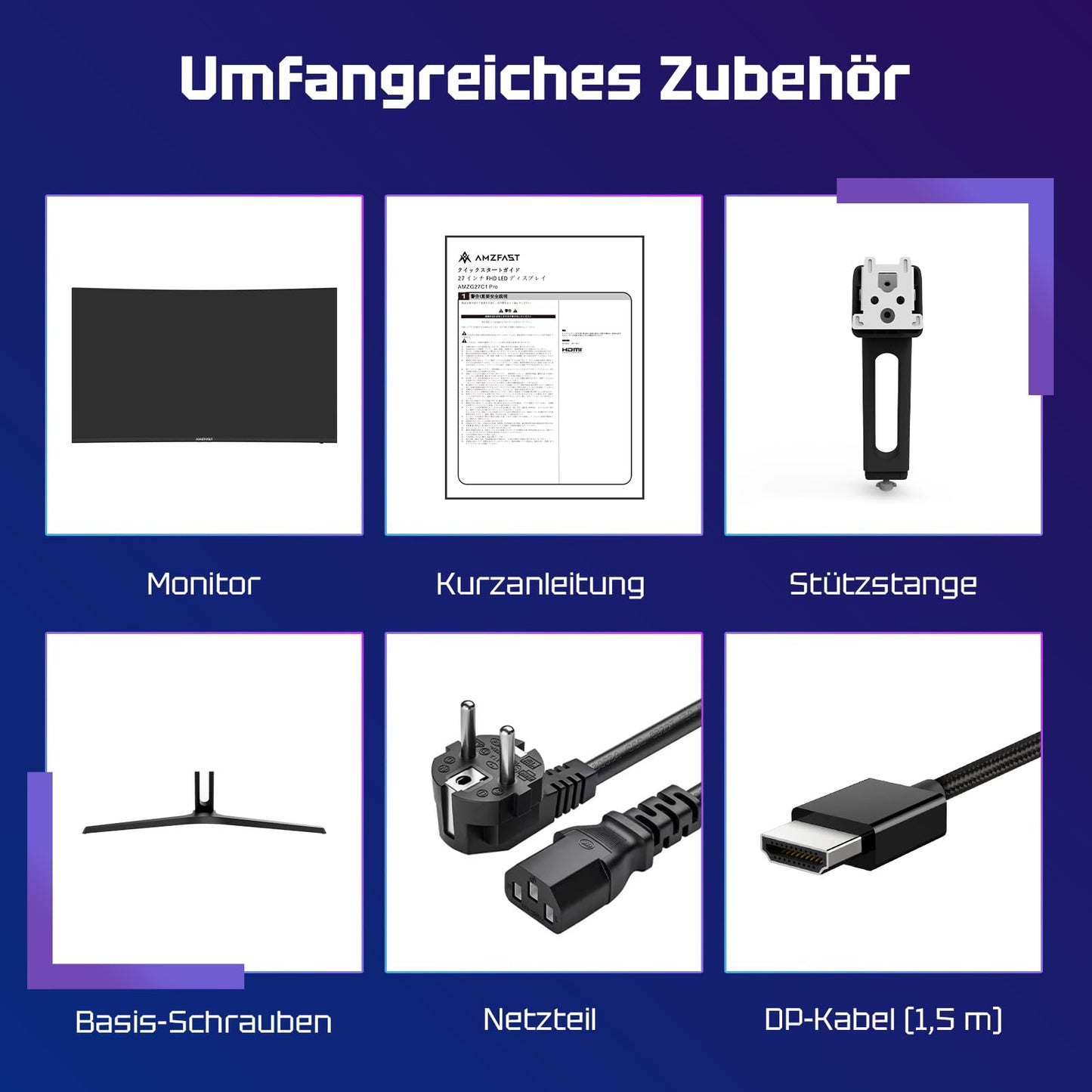 Amzfast Curved Gaming Monitor 27-inch, 240Hz (DP), FHD (1920x1080), sRGB 130%, DCI-P3 98%, VA Panel 1500R, 1ms GtG, Adaptive Sync, Eye-Care, VESA 100x100, HDMI 2.0/DP 1.4 with DP cable - AMZG27C1 Pro