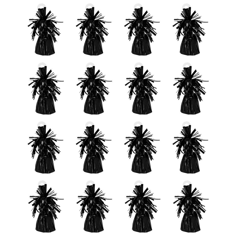 Boland - Balloon weight with metallic foil, 16 pieces, 160 - 180 g, balloon holder, for air balloons and helium balloons, black