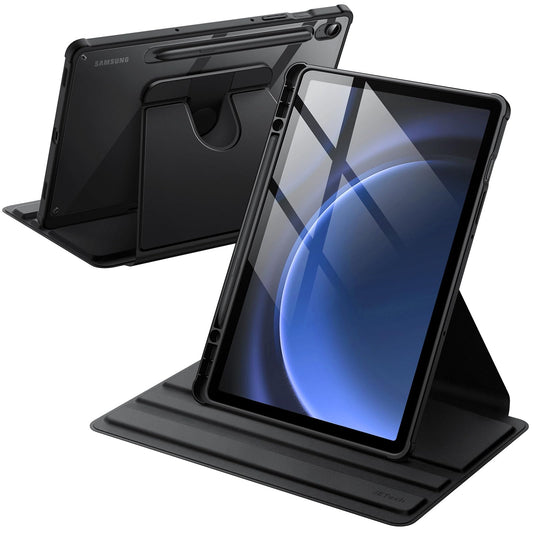 JETech Rotating Case for Samsung Galaxy Tab S10 Lite / S10 FE / S9 FE 10.9 Inch / S9 11 Inch with S Pen Holder, 360 Degree Rotating Protective Case Stand Transparent Back (Black)