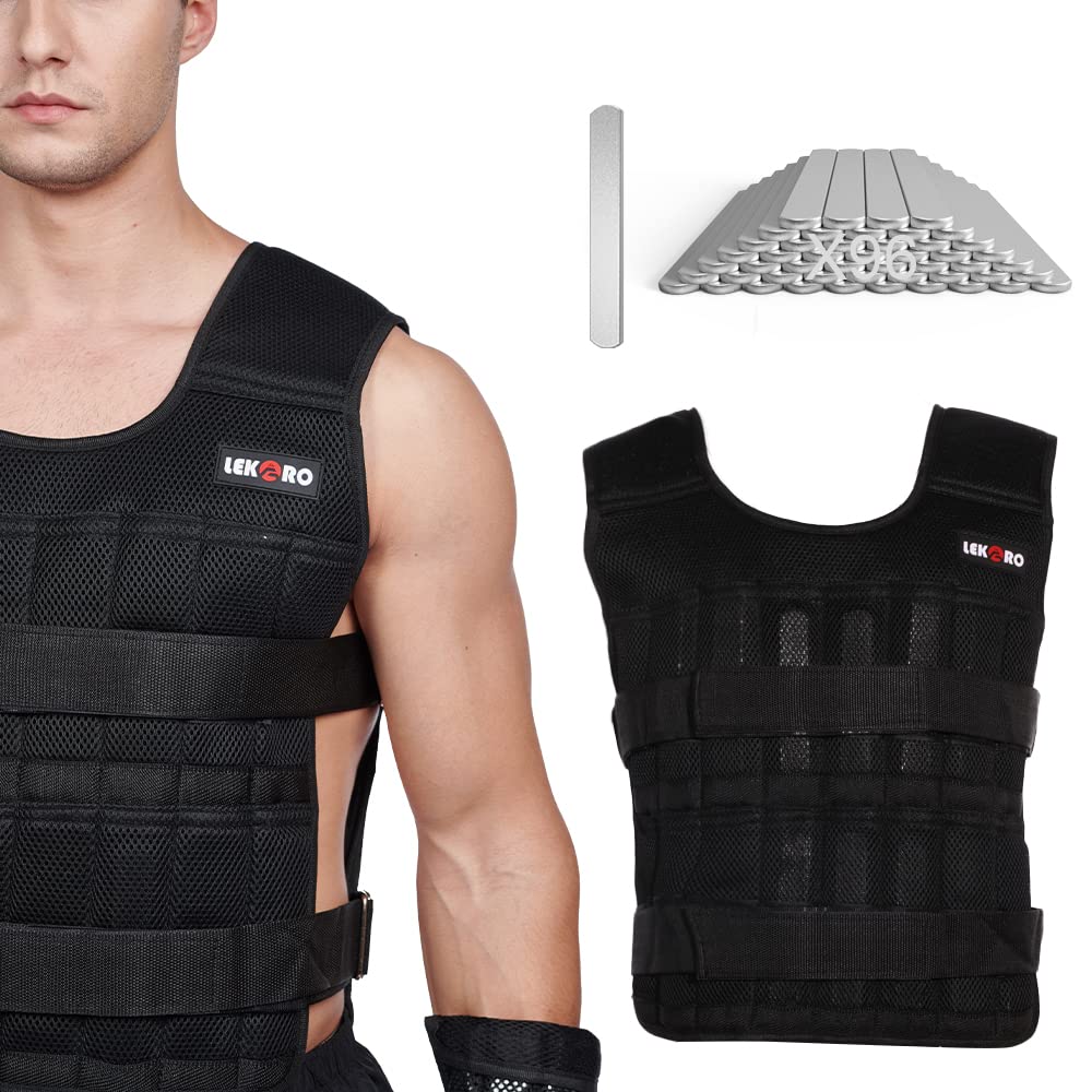 Adjustable 20 kg weight vest, workout weight vest, fitness weight jacket, for men and women (Includes 96 steel plate weights)