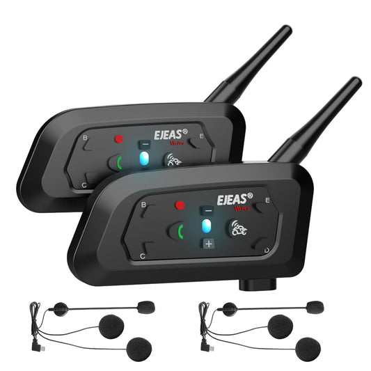 EJEAS VNETPHONE V6 Motorcycle Intercom Bluetooth Headsets 1200m up to 6 Riders DSP Noise Reduction, Waterproof, Communication System for Motorcycles, 2 Pieces.