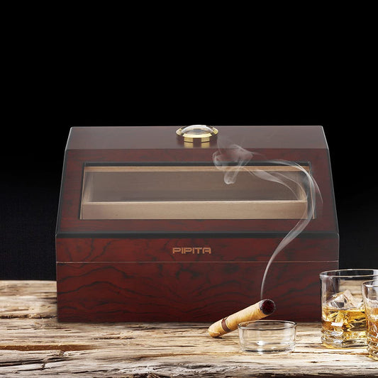 PIPITA Cigar Humidors, Cigar Box with Hygrometer and Humidifier, Cedarwood Desktop Cigar Humidors for 40 Cigars (PD089)