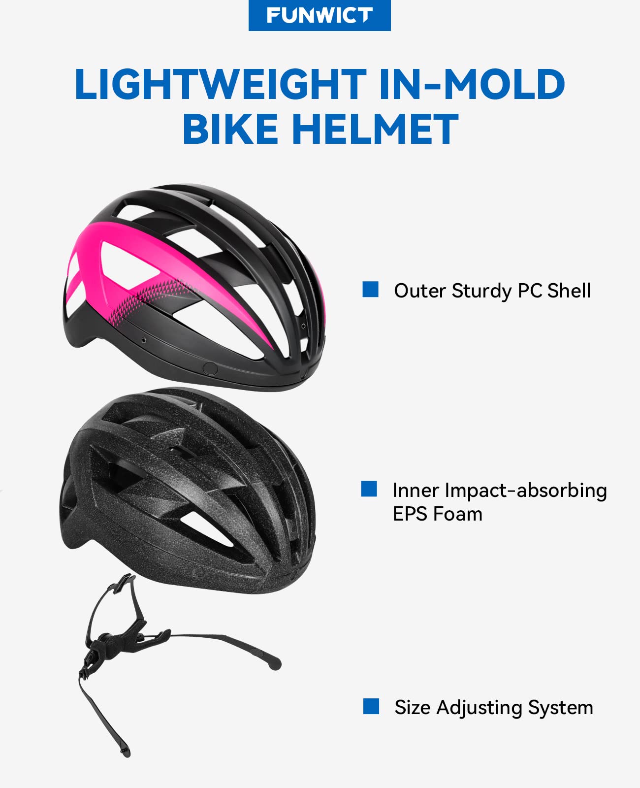 FUNWICT Bike Helmet with Visor for Men Women, Lightweight Bike Helmet with Magnetic Goggles and USB Charging LED Light, Stylish Mountain Bike Helmet (L: 57-61 cm, Black Pink)