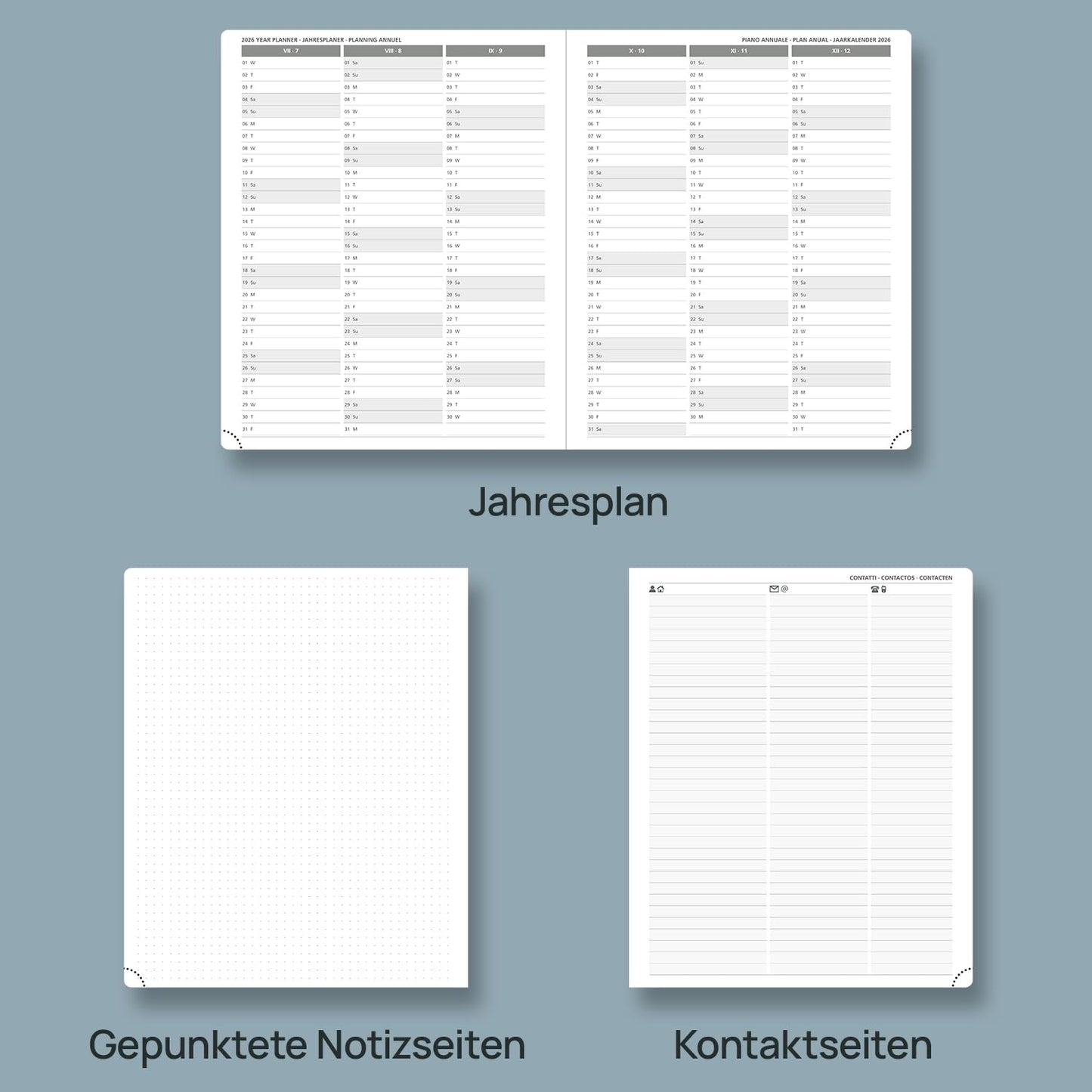 POPRUN Calendar 2026 Book calendar Softcover with PU leather, approx. A4 (26.5 x 21.5 cm) - Appointment planner, weekly planner notebook (Jan. 2026-Dec. 2026) with 100 GSM paper