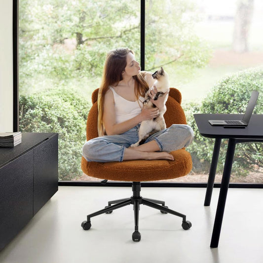 IWMH office chair without armrests, adjustable height swivel chair with wheels, desk chair with fabric padding, ergonomic chair, reading chair with wider cushion for cross-legged sitting (Brown)