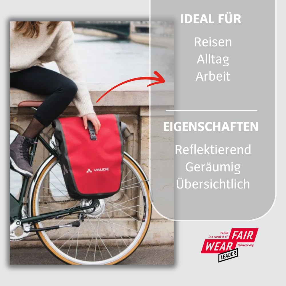 VAUDE Bike Bag for Rear Rack Aqua Back Single 1 x 24 L in all black, waterproof rear pannier, bike luggage carrier bag, easy attachment - Made in Germany