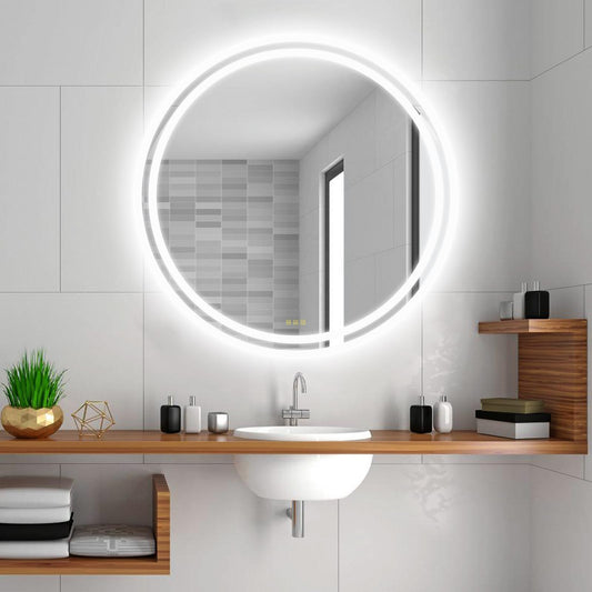 AI-LIGHTING LED bathroom mirror with lighting 50cm round illuminated mirror Anti-fog wall mirror with lighting with 3 light color dimmable 3000K/4500K/6400K