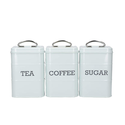 KitchenCraft Living Nostalgia Canisters for Tea, Coffee and Sugar in Gift Box, Steel, Vintage Blue, 3 Piece Set