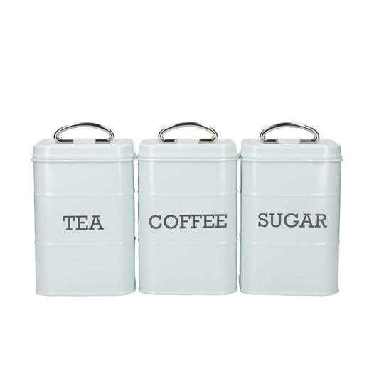 KitchenCraft Living Nostalgia Canisters for Tea, Coffee and Sugar in Gift Box, Steel, Vintage Blue, 3 Piece Set