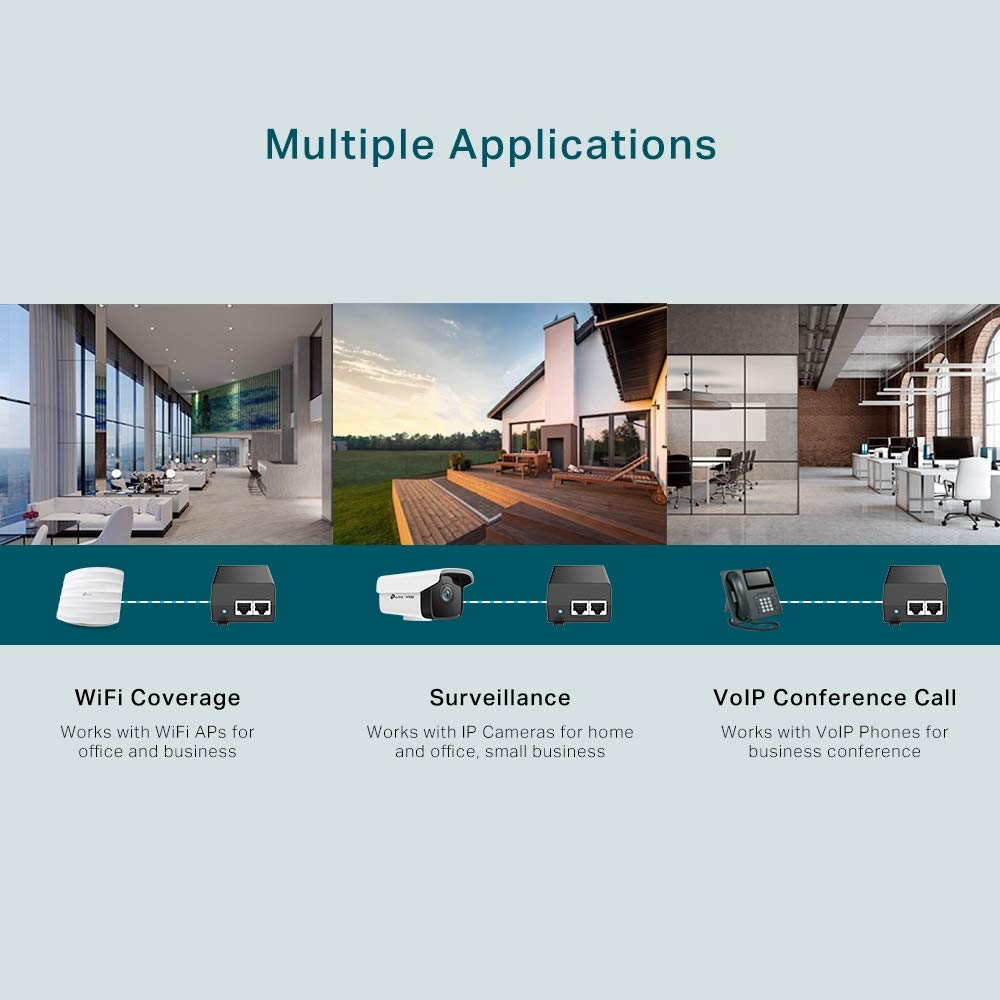 TP-Link TL-POE160S PoE+ Injector (2 Gigabit Ports, compatible with 802.3af/at, total power up to 30W, wall-mount and desktop design, plug and play) Black, unique