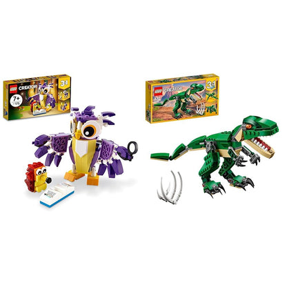 LEGO 31058 Creator Dinosaur Toy, Kids & 31125 Creator 3-in-1 Forest Creatures: Bunny - Owl - Squirrel, Animal Figures Building Set, Toy for Ages 7+