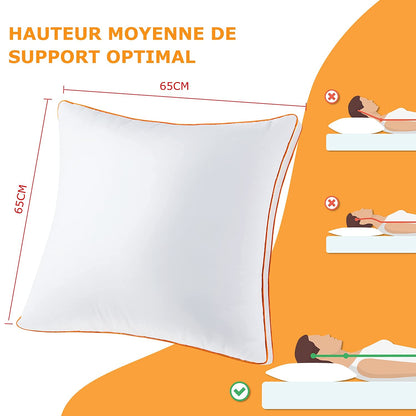 Maxzzz pillows, 65 x 65 cm, 2 pieces, anti-mite, anti-sweat, hypoallergenic, soft pillow, 100% polyester fiber, breathable, comfort and effective support.