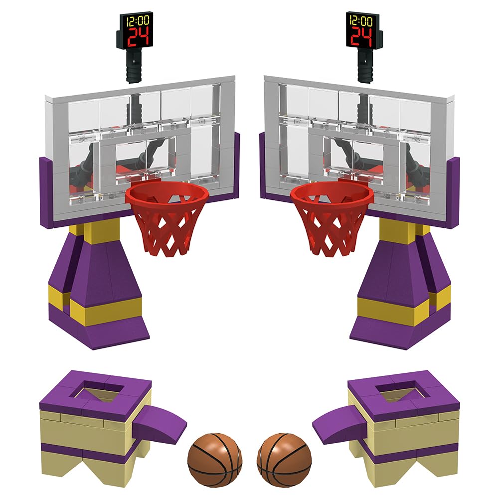 Building Block Educational Toys for Basketball Court Baseplates 5" X 10" (3-Pack) and sets of 2 Basketball Stand Building Blocks for Basketball Game compatible with major brands (Basketball Playset)