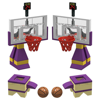Building Block Educational Toys for Basketball Court Baseplates 5" X 10" (3-Pack) and sets of 2 Basketball Stand Building Blocks for Basketball Game compatible with major brands (Basketball Playset)
