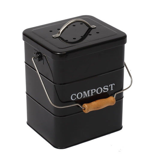 Morezi 6L kitchen compost bin - Includes activated charcoal filters, compost bin with lid and handle for sorting kitchen waste - Black.