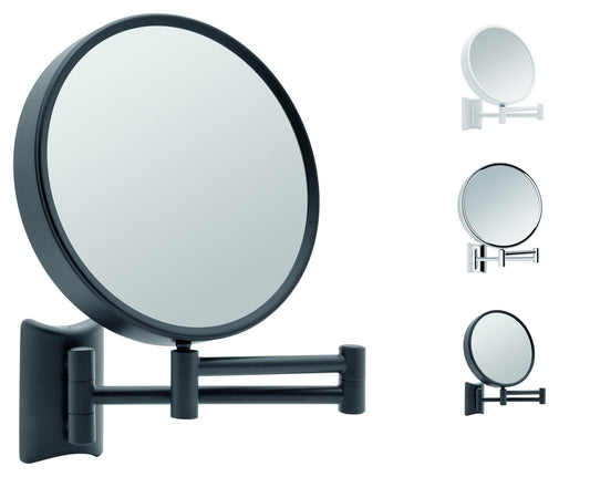 Libaro Makeup Mirror Imola - 360° rotatable vanity mirror with wall mount - double-sided shaving mirror with 3X & 7X magnification - extendable black metal bathroom mirror, Ø 19 cm