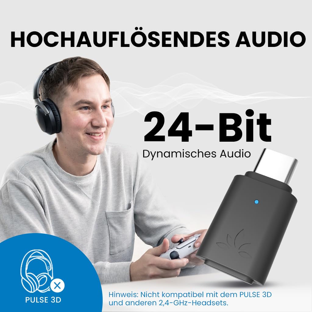 Avantree C81-Gaming - USB-C Bluetooth 5.3 audio adapter for PS5, Qualcomm chip, aptX Adaptive & HD, premium sound, compatible with AirPods, Bose headphones & more.