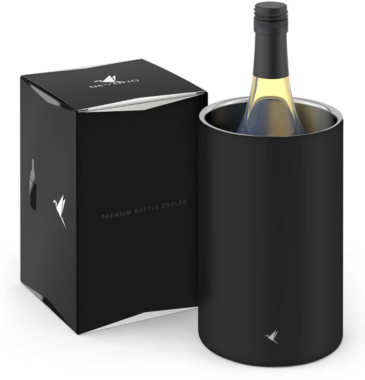 Beyond bottle cooler for wine, champagne, and sparkling wine bottles. Double-walled stainless steel champagne cooler - wine cooler, beverage cooler ideal for long outdoor wine nights in the garden (black stainless steel).
