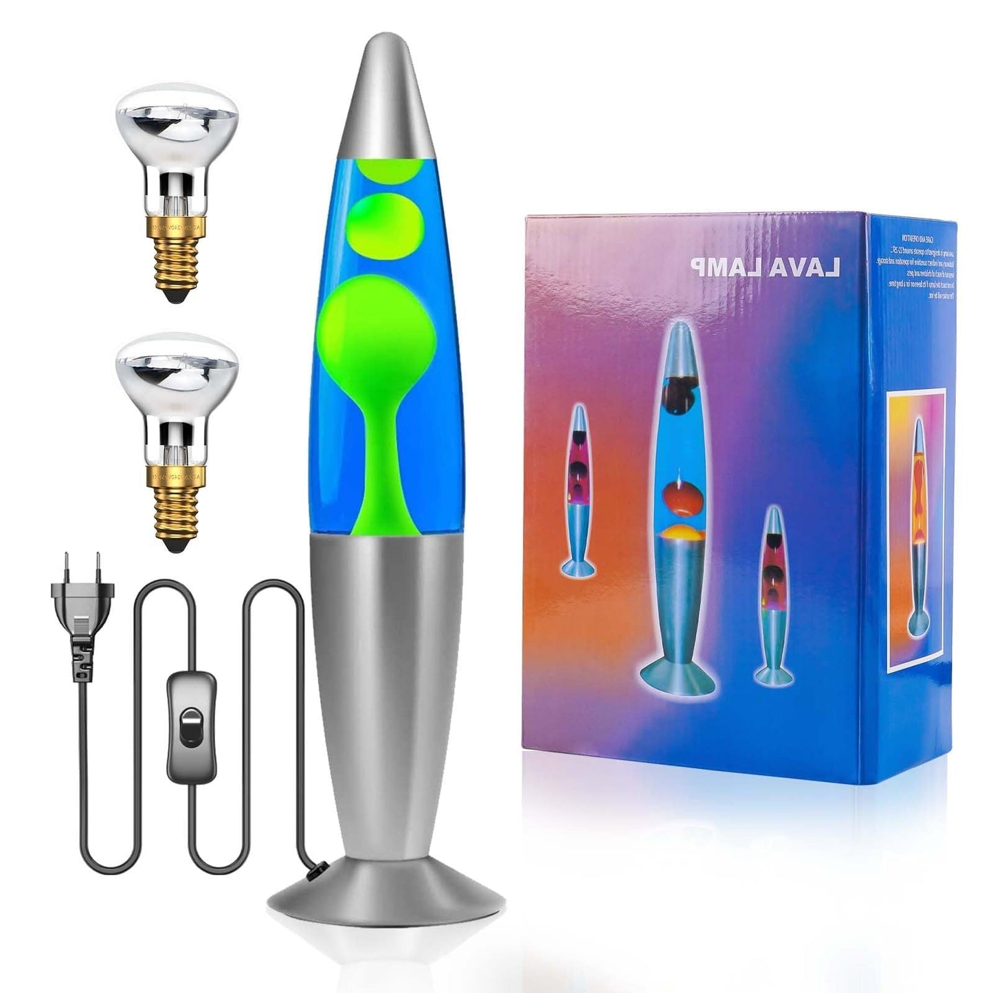 DoRight Lava Lamp 13.5 inch Retro Rocket, Green Wax/Blue Water Decorative Lava Lamps, 1.85M Wires, EU plug with 2x25W R39 E14 Lava Lamp Bulb for Kids & Adults Gift AC220-240V
