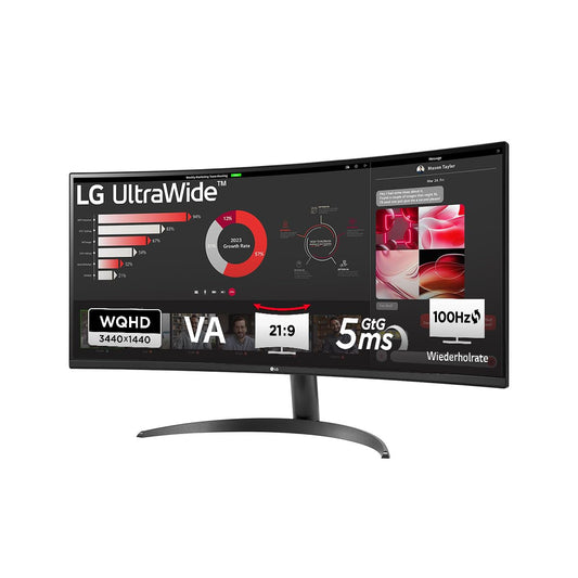 LG Electronics 34WR50QK-B.AEU UltraWide 1800R Curved QHD Monitor 34", 3440 x 1440, 21:9, 5ms GtG, 100 Hz, HDR10, 99% sRGB, PBP mode, OnScreen Control, AMD FreeSync - Black