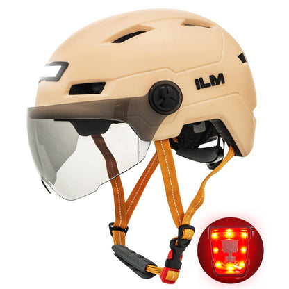 ILM bicycle helmet with visor and LED light Mountain&Road helmets for women and men Helmet for commuting in the city E3-10L, Orange Pink, XS