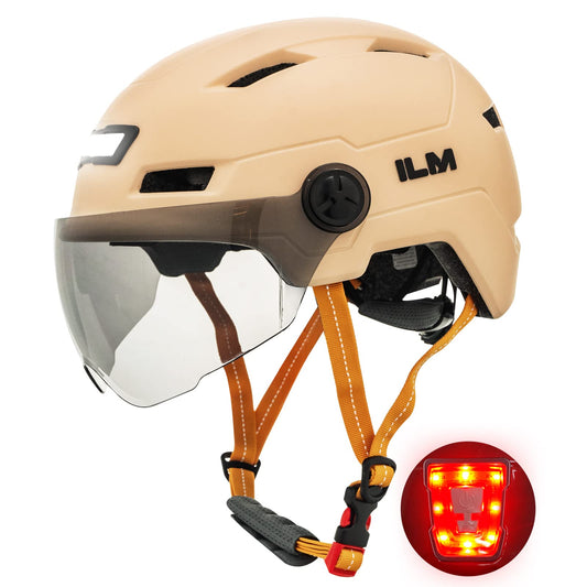 ILM bicycle helmet with visor and LED light Mountain&Road helmets for women and men Helmet for commuting in the city E3-10L, Orange Pink, XS