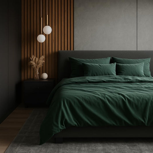 VelvetHome Deluxe bedding 155x220 Cotton duvet cover 155x220 cm with pillowcase 80x80 cm High quality bedding set with zipper 100% Cotton Made in EU Dark green 155 x 220