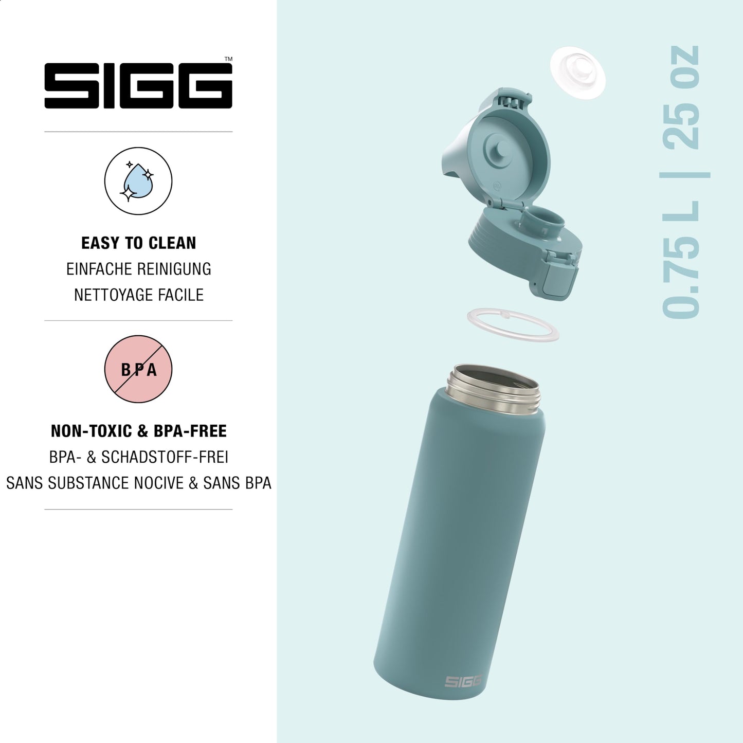 SIGG - Stainless steel bottle - Shield ONE Morning Blue - Suitable for carbonated drinks - Leak-proof - Lightweight - BPA-free - Outdoor & Fitness - 0.75 L