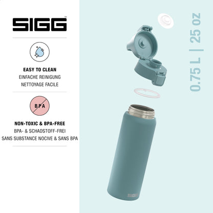 SIGG - Stainless steel bottle - Shield ONE Morning Blue - Suitable for carbonated drinks - Leak-proof - Lightweight - BPA-free - Outdoor & Fitness - 0.75 L