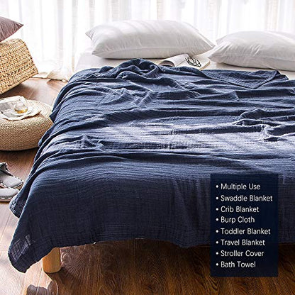 EMME Muslin Blanket, 100% cotton, 4-layered, bedding for adults and babies, 55" x 75", light, soft, breathable, all-season blanket, solid, pre-washed, grey.