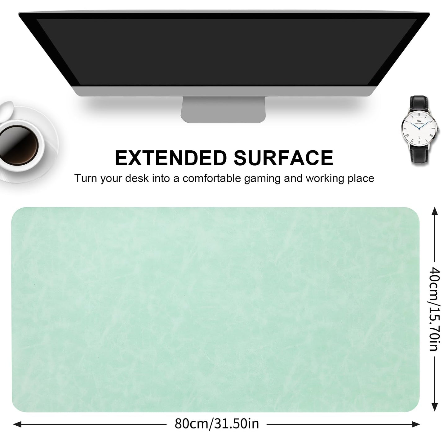 Lllunimon Large Leather Desk Pad Protector Mouse Pad PU Leather Desk Mat Large Mouse Pad Non-Slip Table Mats Mouse Mat Waterproof Writing Pad for Office and Home (Light Green, 120x60cm)