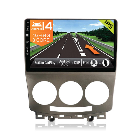 JOYX Android 14 Car Stereo Fits Mazda 5 (2005-2010) - [4G+64G] - Built-in DSP/Carplay/Android Auto - Free LED Rearview Camera - 2.5D 9 Inch - With Steering Wheel Control 4G WiFi Bluetooth 5.0 DAB