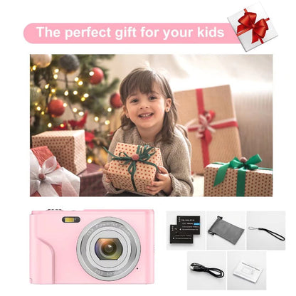 Digital camera 1080P HD compact camera 36 megapixel mini video camera 2.4" LCD digital camera rechargeable photo camera with 16X digital zoom for students/adults/kids/beginners (pink)