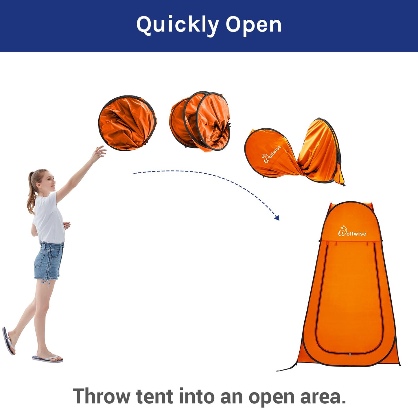 WolfWise Pop-Up Shower Tent, Toilet Tent, Changing Tent, Portable Camping Shower Cabin WC Tent Mobile Changing Room Outdoor Privacy Tent Spacious Private Tent Camping Tent for Hiking Beach Orange