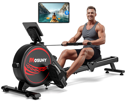 Home rowing machine, 16 levels of resistance, MOSUNY Quiet Magnetic Rowing Machine, Upgraded Dual Slide Rails, App-compatible LCD display, Supports up to 160kg.