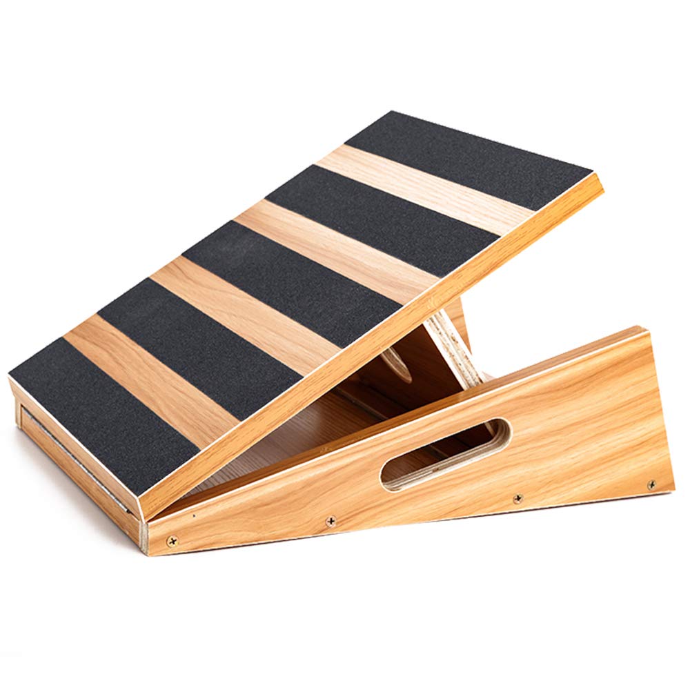 Strongtek Professional Slant Board made of wood, adjustable and portable calf stretcher, training tool with handle & non-slip coating