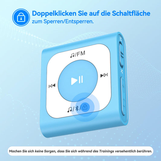 AGPTEK 64GB Clip MP3 Player with Bluetooth, Mini Portable Music Player with FM Radio, Shuffle, no phone needed for Sports, Blue