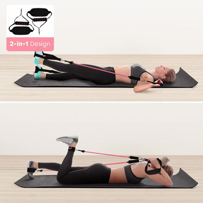 Adjustable Pilates Bar Kit with 6 resistance bands foam handle ankle straps and door anchor for legs hips portable fitness equipment for home for yoga Pilates Stretch shaping Rose