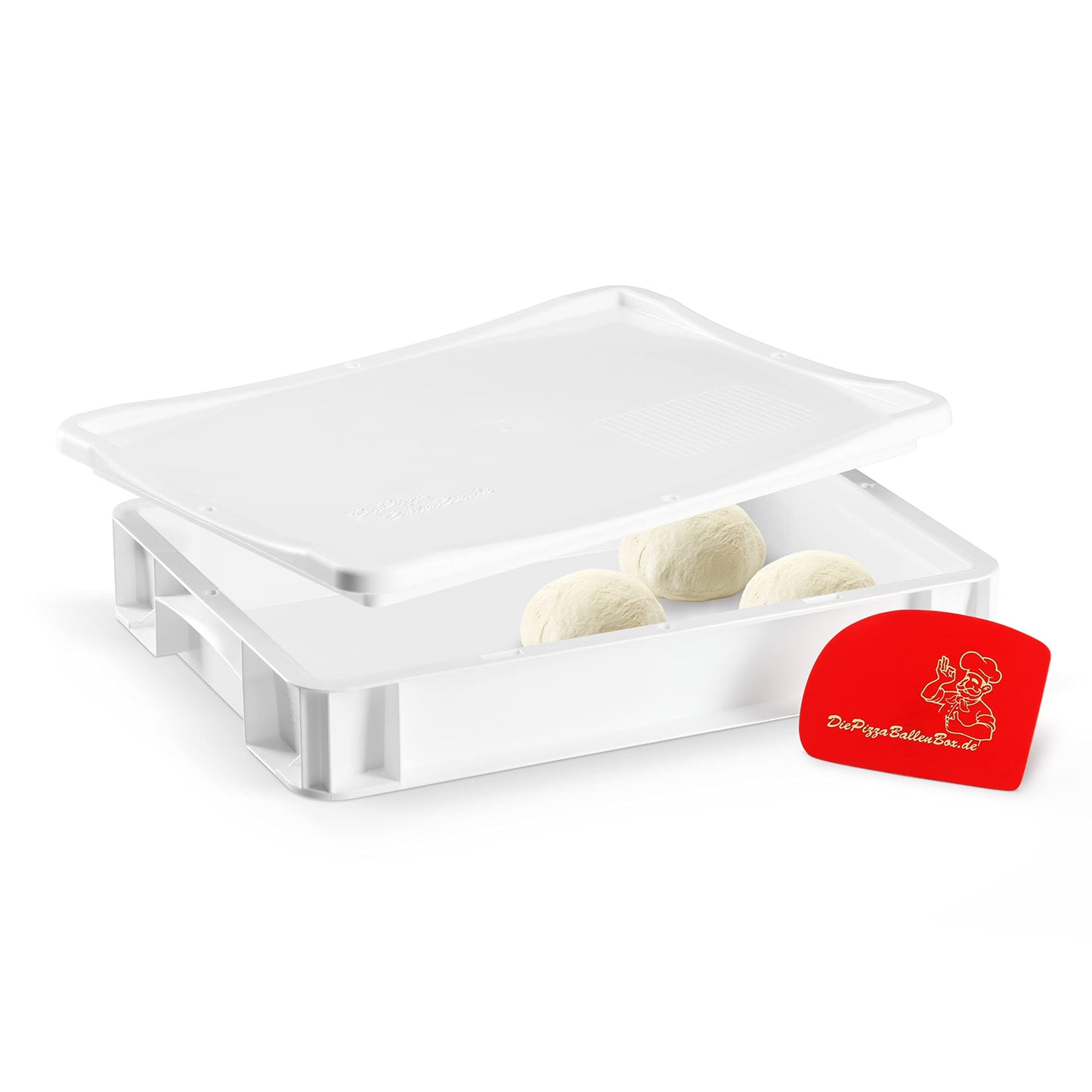 RoyalFay® Pizza Dough Ball Box - Made in Germany - Proofing Box 30x40x8 cm with Lid - food-safe & BPA-free dough box for pizza dough balls - stackable & sturdy - (white)
