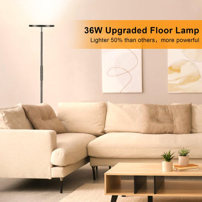 LED floor lamp living room dimmable, 36W 3600LM torchiere with remote control & touch control, 1-minute installation, eye-friendly modern floor lamp for living room, office, dining room, bedroom (Black)