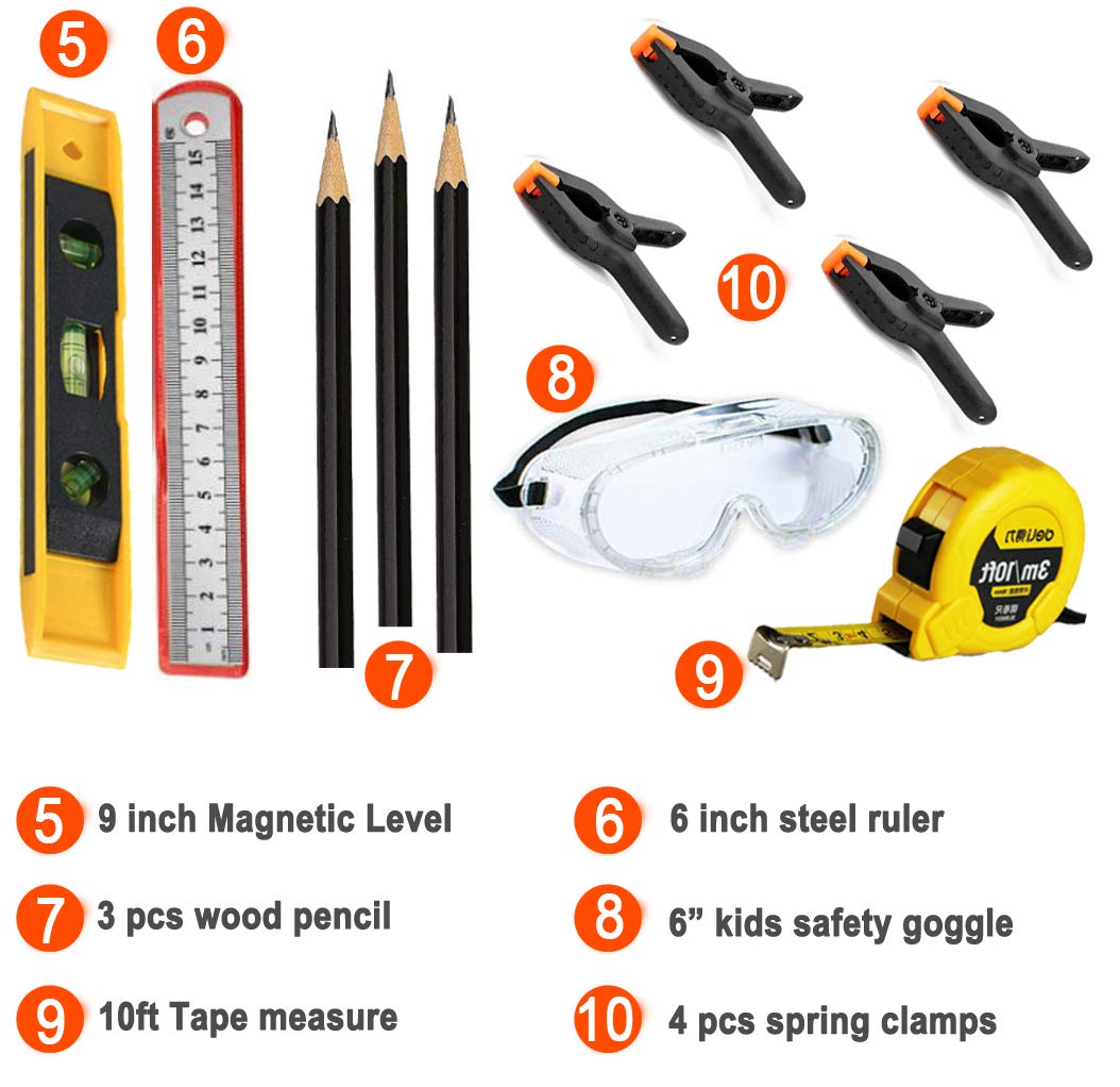 Children's tool set, youth construction workers, kid-size, real hand tools, 25 pieces, hammer, learning tool, belt, waist, junior, boys, teenagers, beginners, woodworking, construction, repair kit.