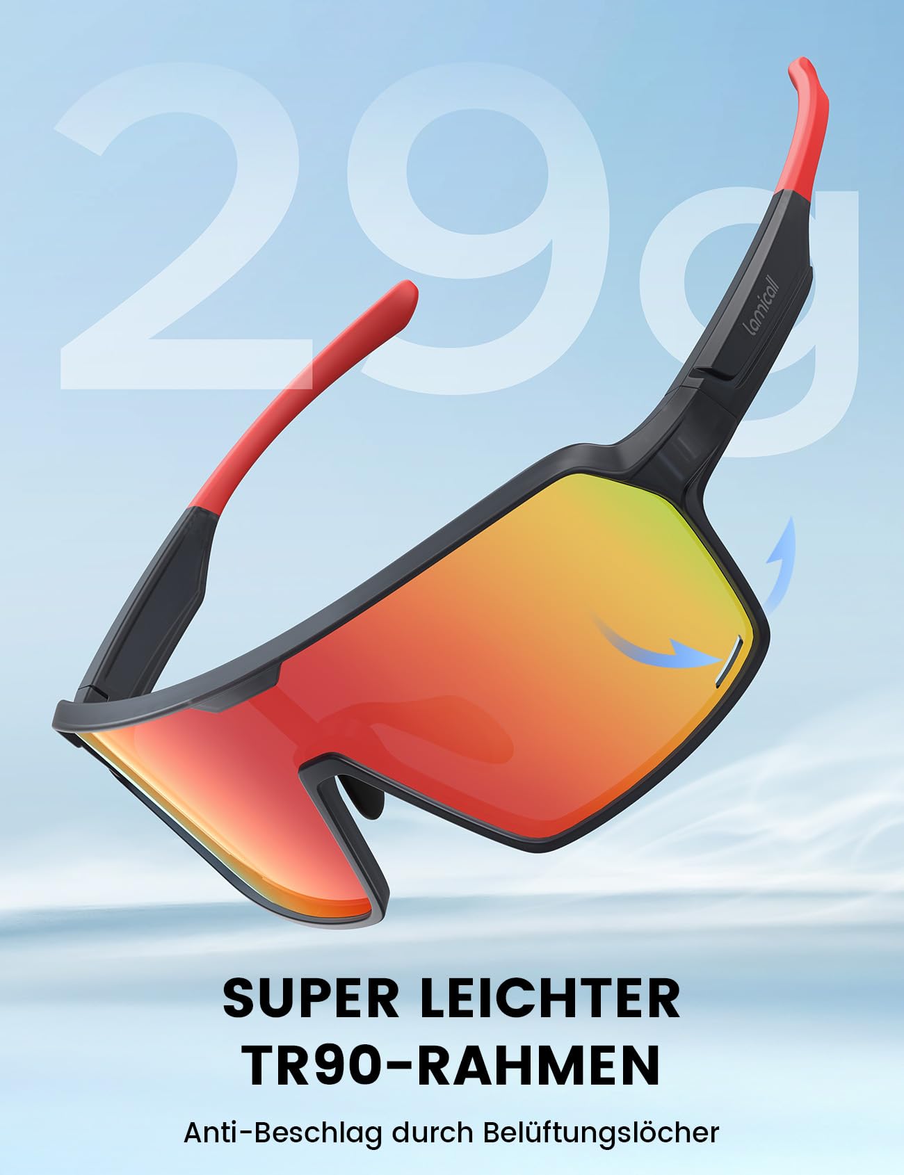Lamicall XL Cycling Glasses for Men, Quick Glasses for Women - [29g TR-90 Ultralight] Polarized Sports Cycling Glasses with Adjustable Nose Pads & Arms, UV400 Running Sunglasses for Cycling/Running