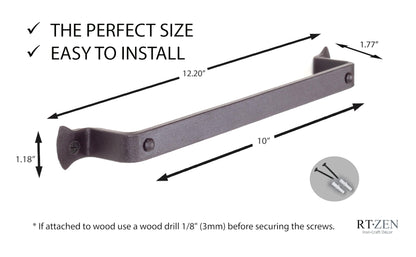RTZEN Rustic modern hand towel holder made of wrought iron | Decorative 30.5 cm large for kitchen, bathroom, etc. Stylish wall mount dish towel rack handcrafted metal easy installation