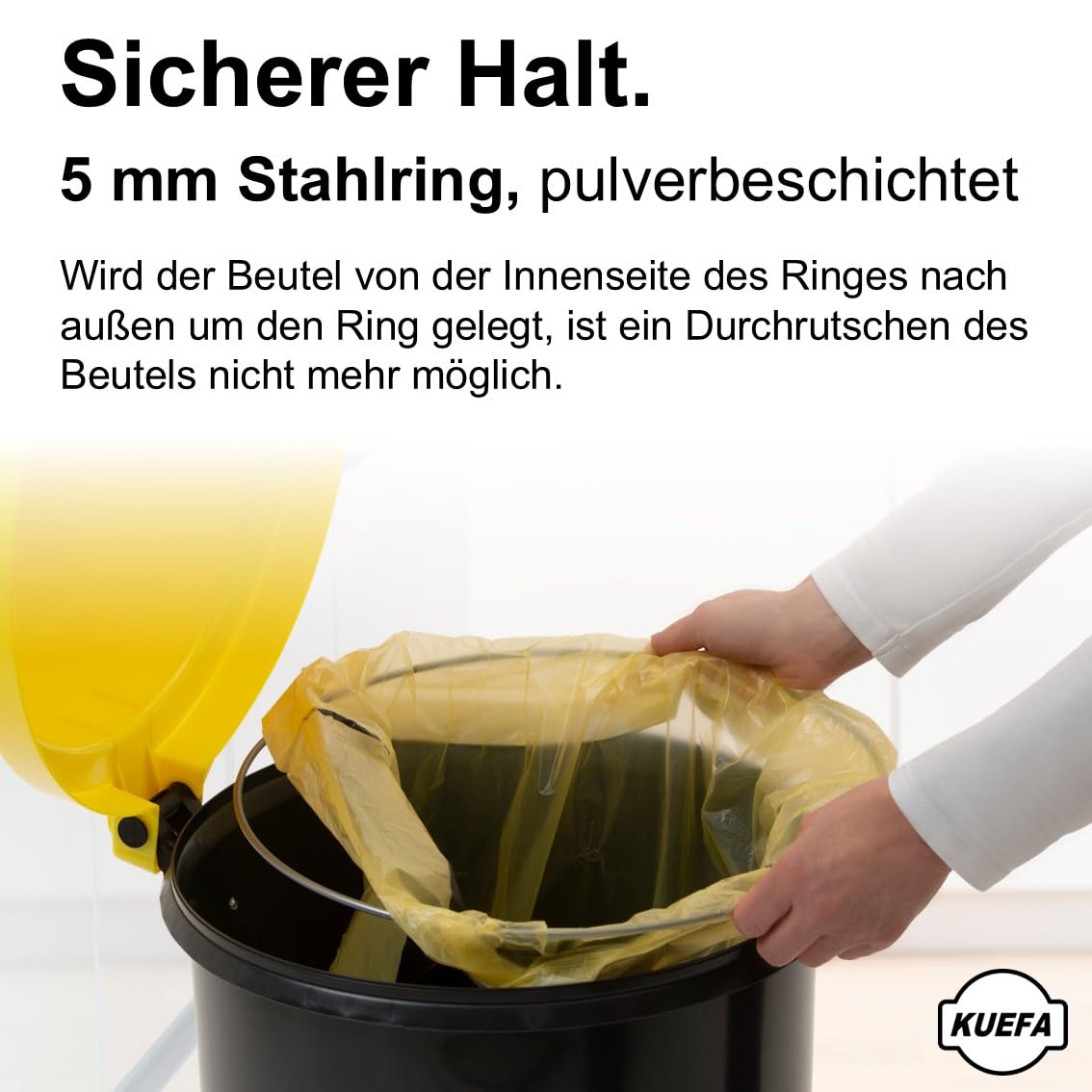 KUEFA HD 60L trash bag stand, trash can, with clamp ring for yellow bag/trash bag, solid, odor-proof and UV-resistant, universally applicable (yellow)