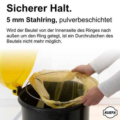 KUEFA HD 60L trash bag stand, trash can, with clamp ring for yellow bag/trash bag, solid, odor-proof and UV-resistant, universally applicable (yellow)