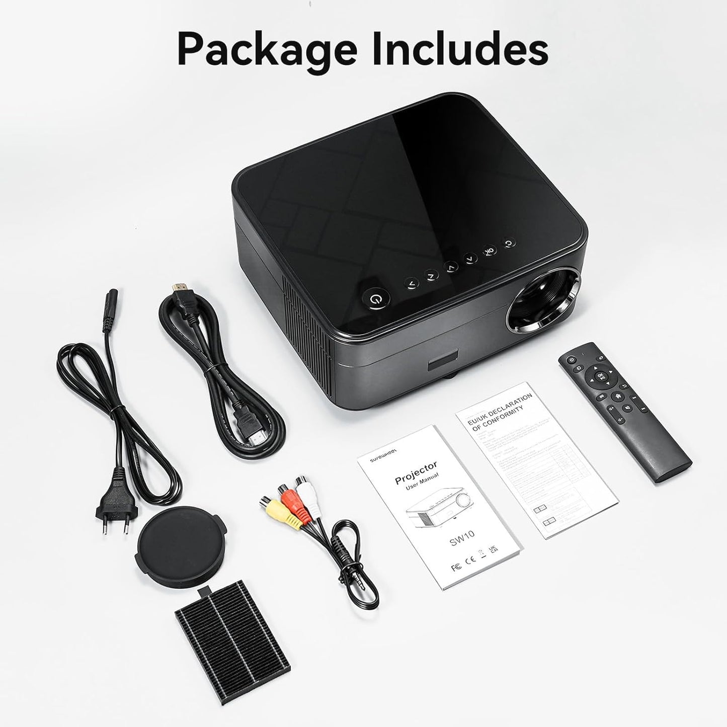 SUREWHEEL WiFi Projector 20000 Lumens Mini 5G Projector 4K Full HD 600-inch Home Theater Projector 4P&4D Keystone Correction/Zoom/Bluetooth Projector Compatible with Smartphone/Tablet/TV Stick/HDMI/USB (Black)