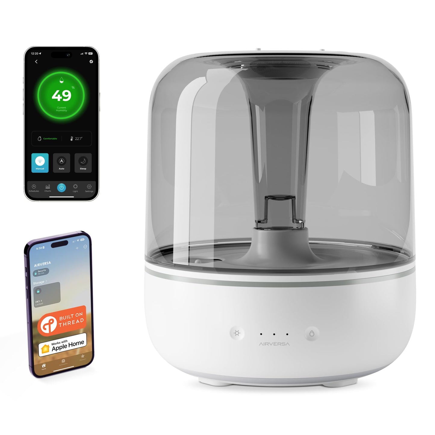 Airversa Humelle HomeKit Smart Humidifier with Thread (HomePod Mini/Apple TV4K 2021 or higher required), 5.5l water tank capacity, for rooms up to 50m2 (Pebble Grey)