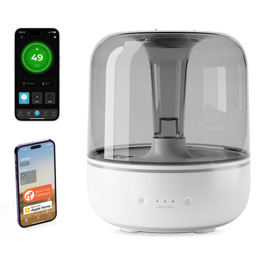 Airversa Humelle HomeKit Smart Humidifier with Thread (HomePod Mini/Apple TV4K 2021 or higher required), 5.5l water tank capacity, for rooms up to 50m2 (Pebble Grey)