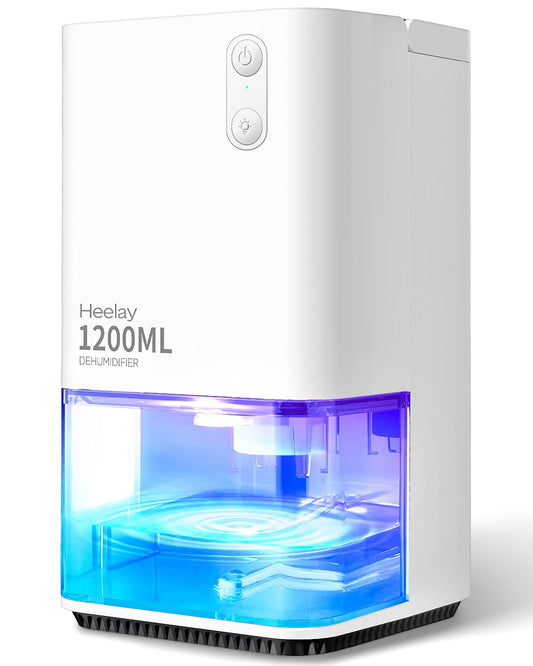 Heelay® Dehumidifier, 1200ML Small Energy Efficient Electric Dehumidifier, Portable, Ultra Quiet, Auto Shut-Off, 7 Color Light, Room Dehumidifier for Bedroom, Bathroom, Home.