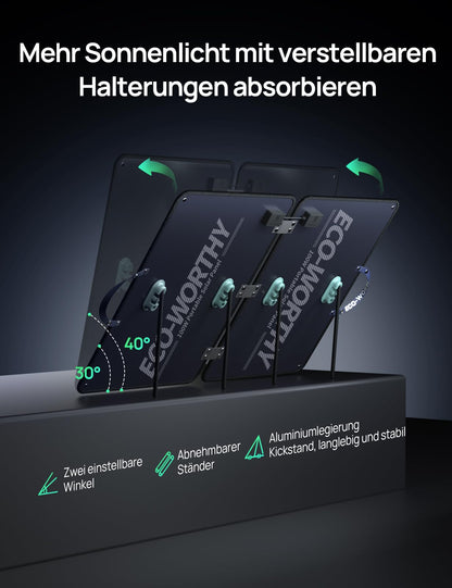ECO-WORTHY 100W solar panel foldable with 10 connectors & 3 meters cable for power station, monocrystalline with 23% high efficiency and IP65 waterproof for camping, RV, outdoor emergency power supply.